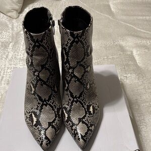 Marc Fisher Black and Cream Snake Print Ankle Boots
